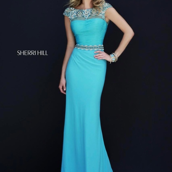 Beautiful Beaded Prom Dress.Teal Blue Color. Similar to Sherri Hill Dress. - Picture 5 of 6